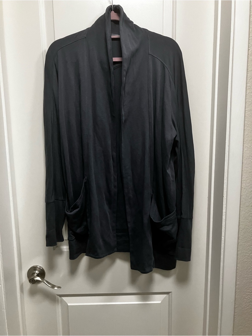 PACT Women's Large Organic Cotton Open Front Cardigan Blue Pockets Cozy
